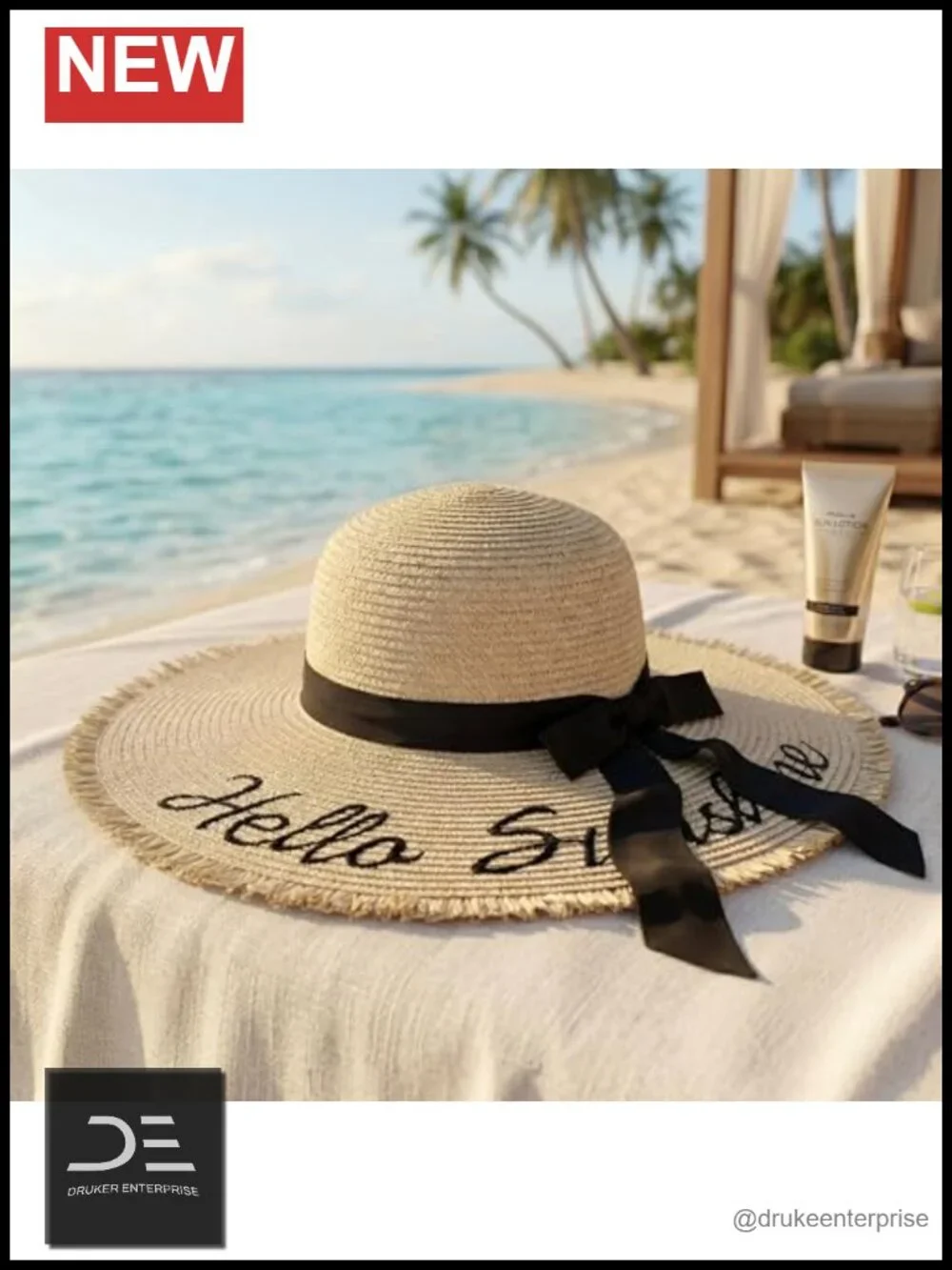 UPF 50+ Wide Brim Sun Hat - Packable Paper Straw Beach Hat